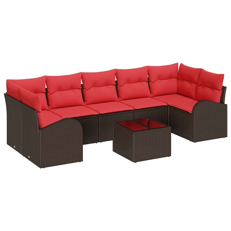 vidaXL 8 Garden Sofa Set with Cushions Black/Brown/Grey Poly Rattan - 113.8 x 48.8 x 27.2