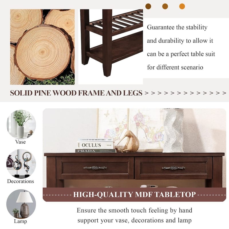 42'' Vintage Entryway Table with 2 Storage Drawers and 2 Tiers Shelves