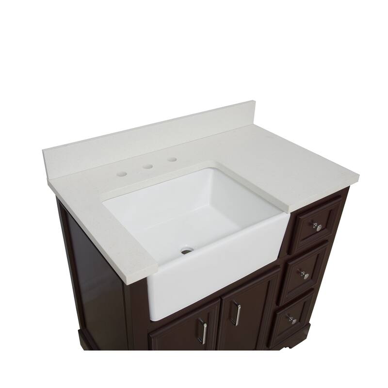 KitchenBathCollection Zelda 36" Farmhouse Bathroom Vanity with Quartz Top