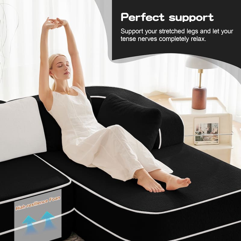 77.2" Double Chaise Lounge Chair, Upholstered Sofa Bed, Teddy Fabric Sleeper Couch with Pillows, Modern Loveseat for Living Room