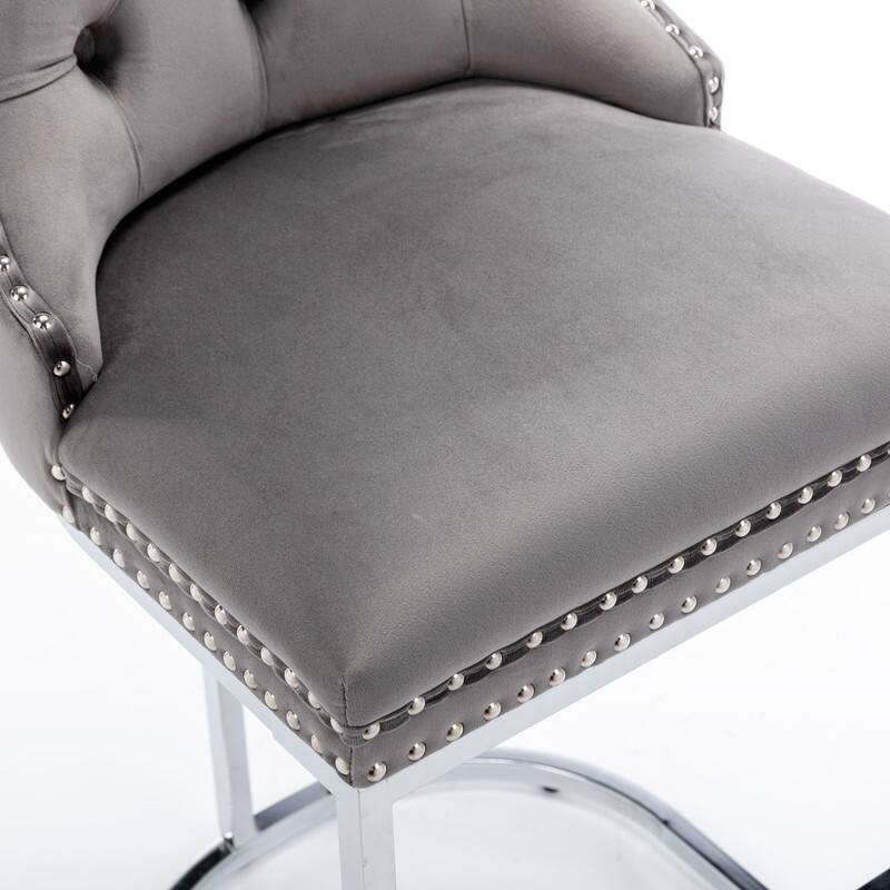 26" Counter Height Bar Stools Set of 2, Modern Velvet Barstools with Button Back&Rivet Trim Upholstered