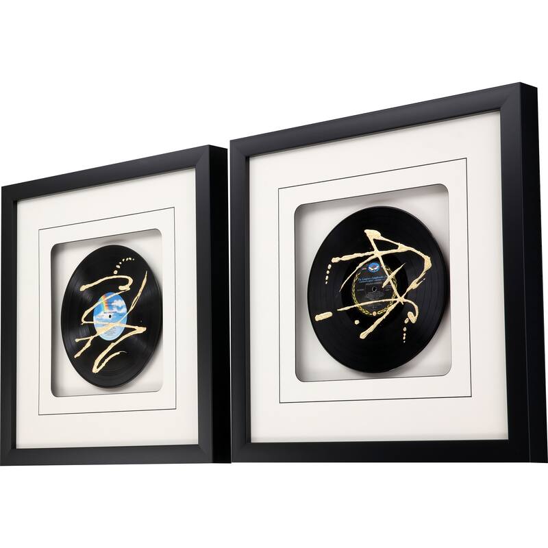 Records S/2 Mixed Media Framed Art Under Glass Black Bed Bath