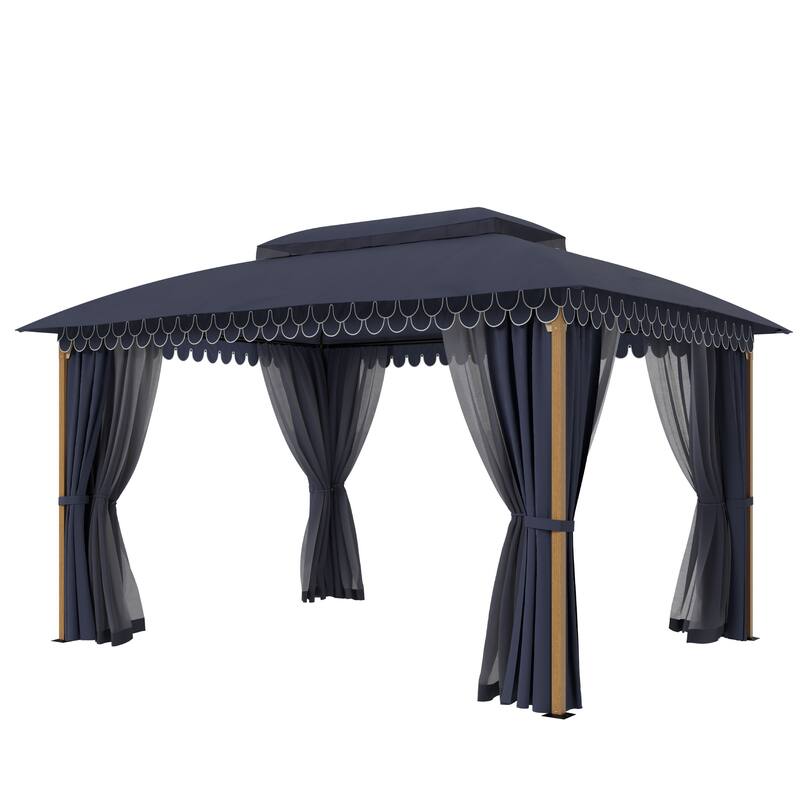10 x13 ft Patio Gazebo Heavy Duty Metal Frame Canopy Tent with Double Roof & Mosquito Netting