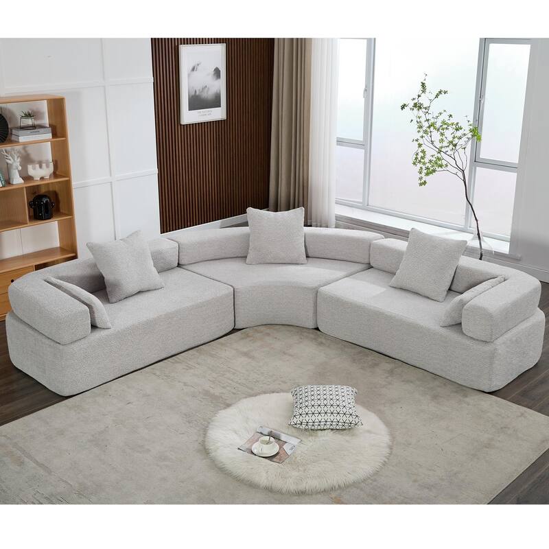 3-Piece Curved Sofa, Oversized Boucle Couch, Flexible for Living Room - Grey