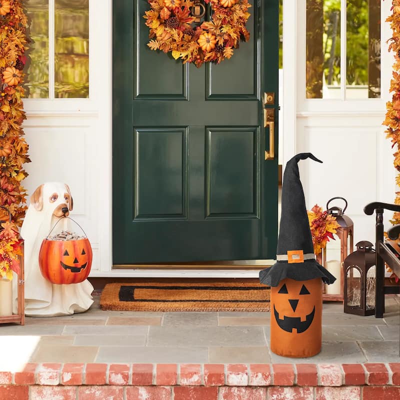 Glitzhome 24"H Halloween Linen Jack-O-Lantern Doorstop Porch Decor
