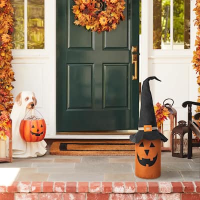 Glitzhome 24"H Halloween Linen Jack-O-Lantern Doorstop Porch Decor
