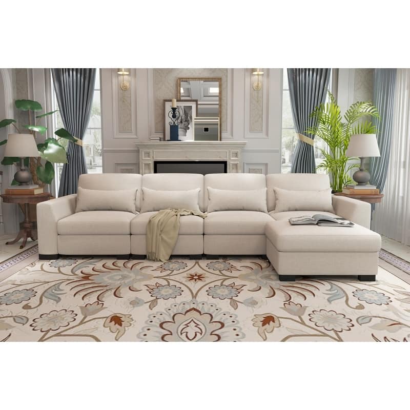 130" L-Shaped Modular Sectional Sofa with Movable Storage Ottoman