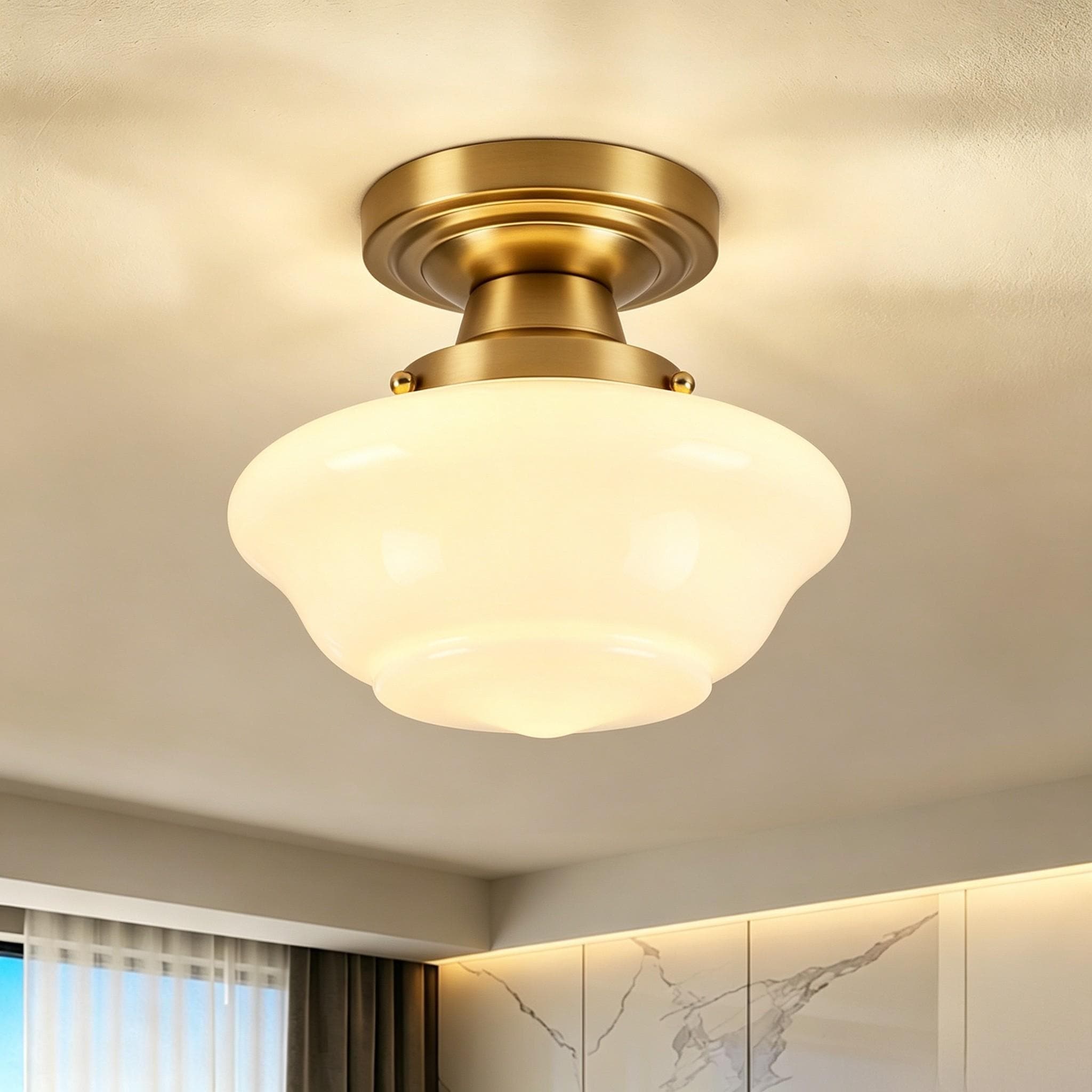 Rennnsan 1-Light Vintage Milk Glass Flush Mount Ceiling Light for Hallway