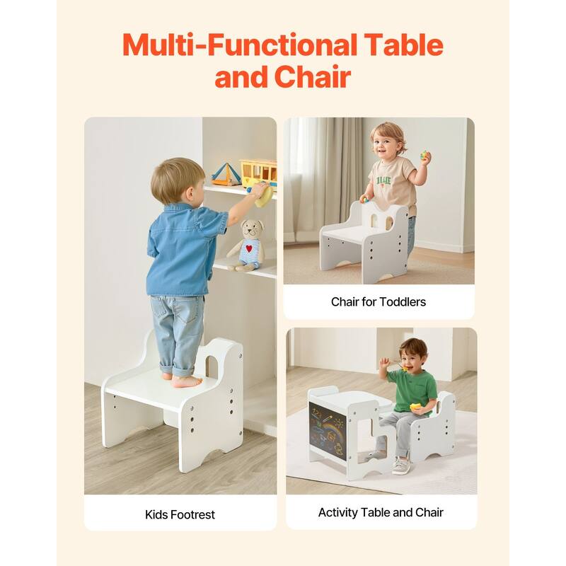 White MDF Adjustable Montessori Table Set with Chalkboard & Pattern - 15" x 12.4" x 15.7"