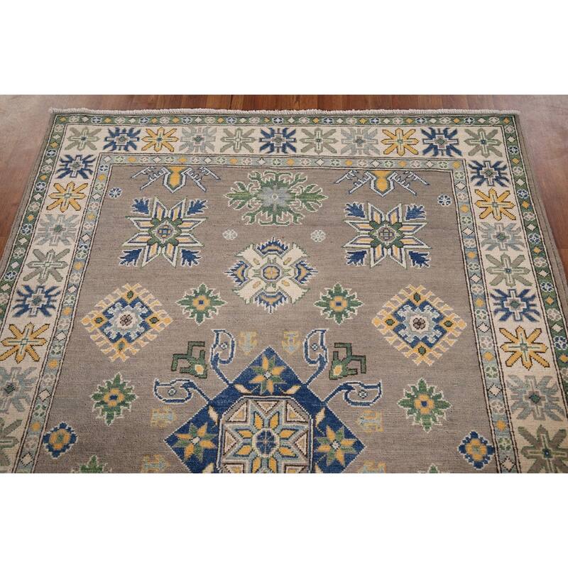 Oriental Grey Kazak Area Rug Handmade Wool Carpet - 5'0" x 6'10"