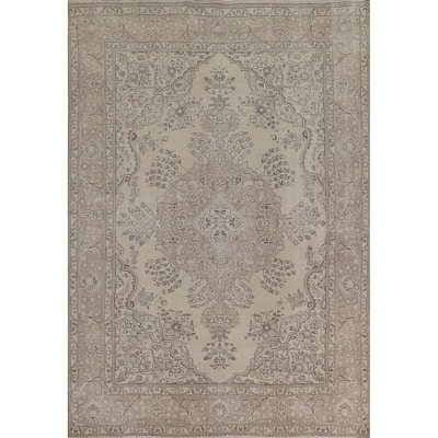 Distressed Floral Tabriz Persian Vintage Rug Hand-Knotted Wool Carpet - 6'8"x 9'3"