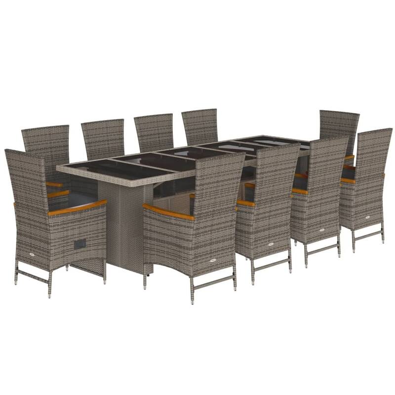 vidaXL Patio Dining Set with Cushions Garden Outdoor Furniture Gray Poly Rattan - 22.8" x 24.4" x 42.5"