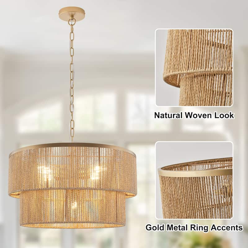 Starsky 5-Light Tiered Rattan Drum Pendant