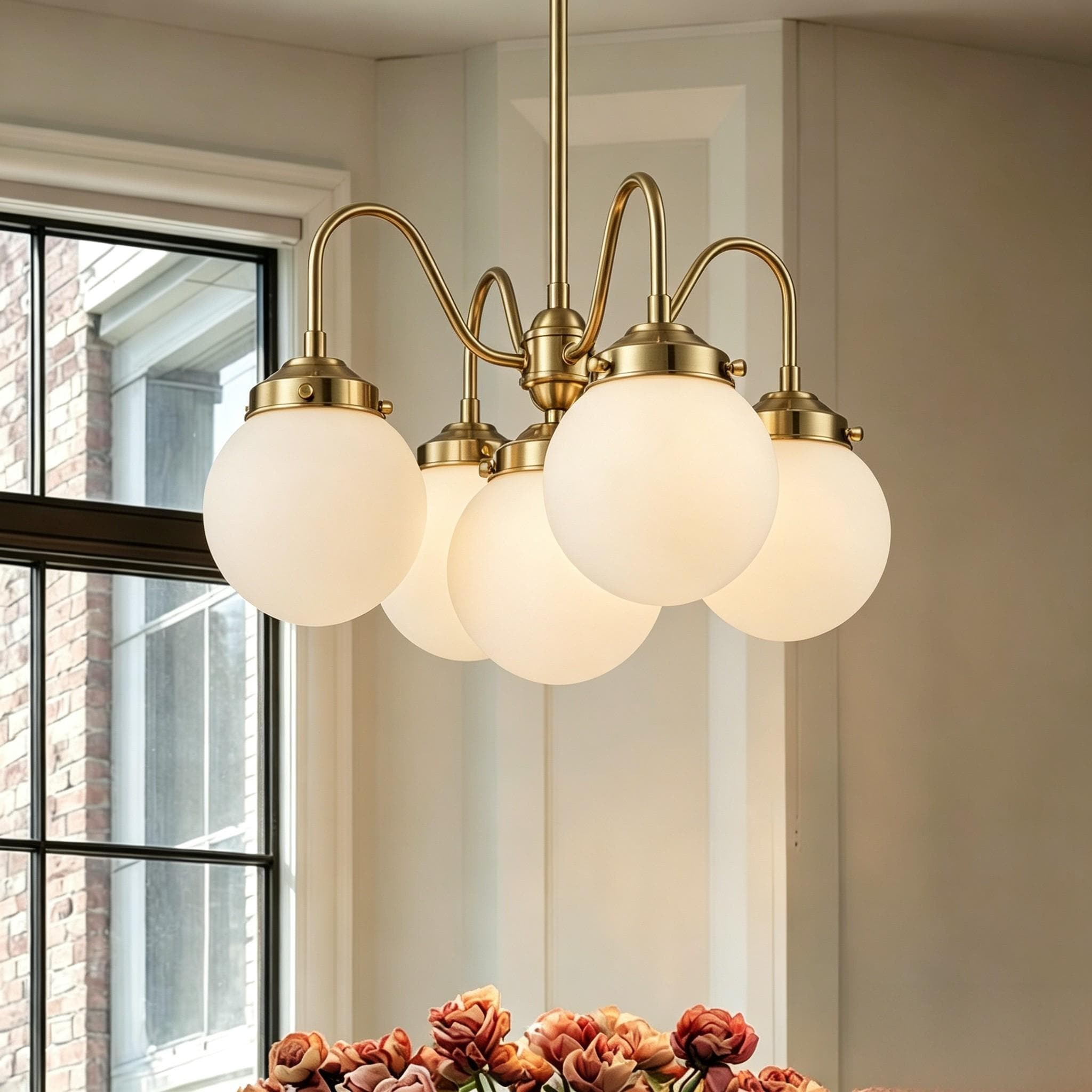 Rennnsan 5-Light Modern Frosted Glass Shades Chandelier for Dining Room - 5 Light