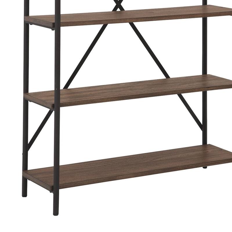 Tubular Framed Bookcase with 5 open Shelves, Brown and Black