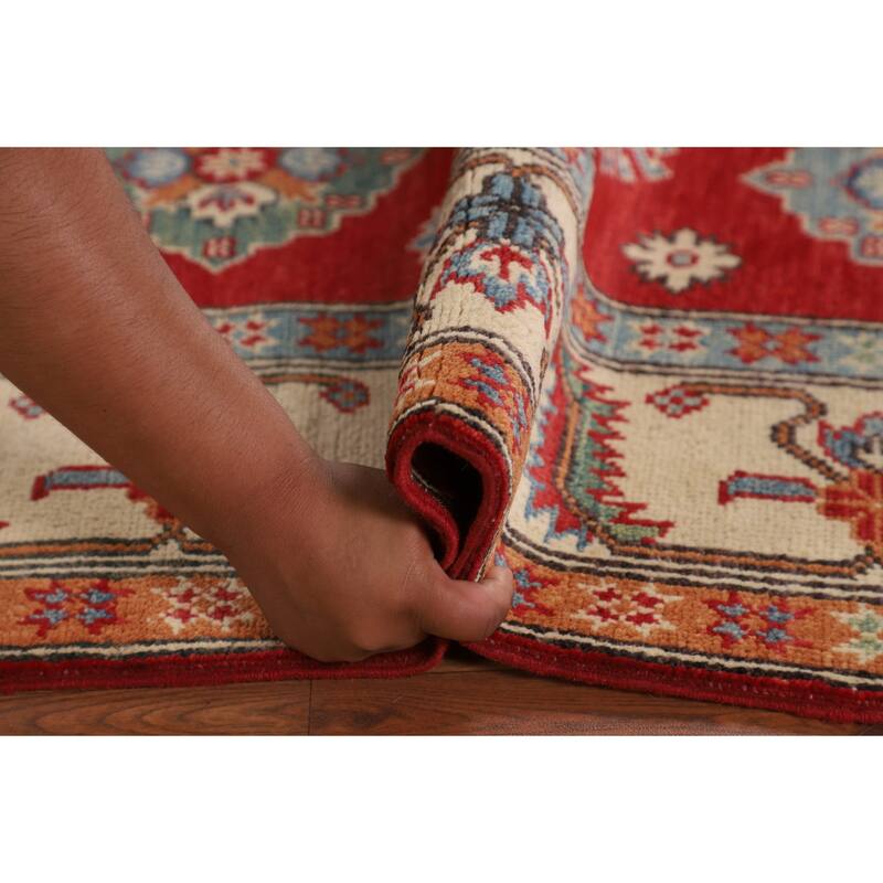 Geometric Red Kazak Oriental Area Rug Handmade Bedroom Wool Carpet - 5'0" x 6'9"