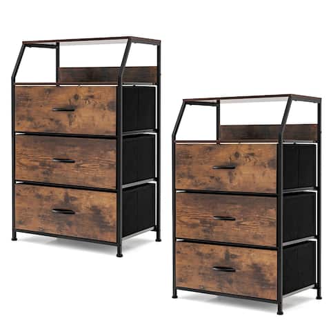 Gymax 2PCS 3 Drawer Dresser w/Top Shelf Storage Tower Cabinet for