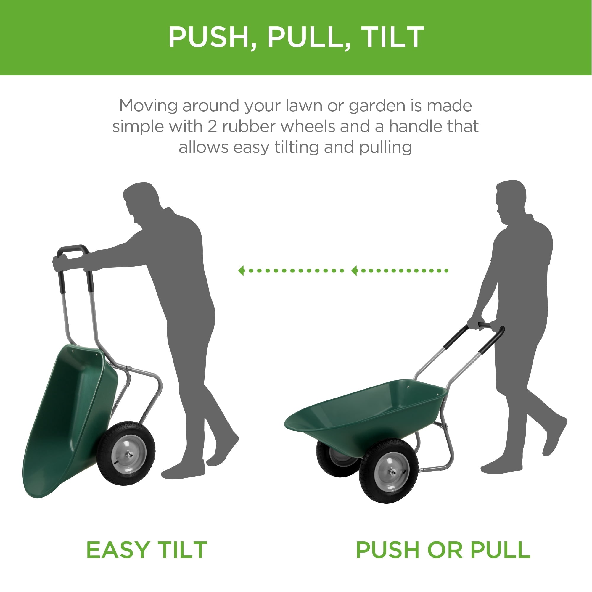 Dual Wheel Home Wheelbarrow Yard Garden Cart for Lawn Bed Bath