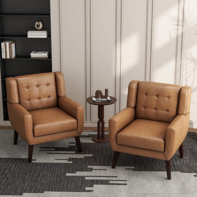 UIXE Faux Leather Accent Armchair, Upholstered Accent Chairs For Bedroom