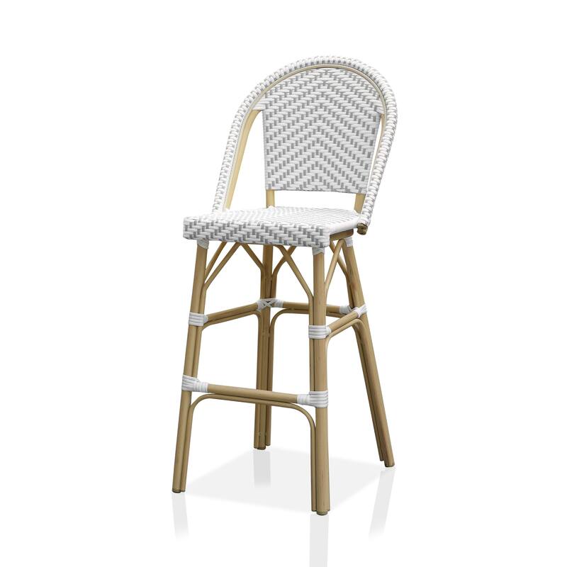 Ariel French Natural Tone 30-inch PE Wicker Patio Bar Chairs (Set of 2) by Furniture of America - Set of 2