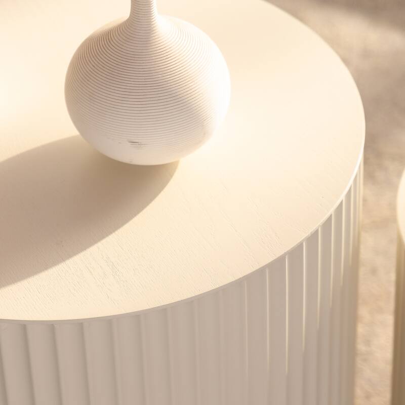 GDFStudio - Set of 2 Modern Wave Stripe Nesting Coffee Table Round Drum Accent Tables