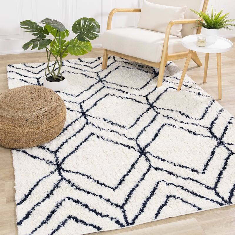 Taylor Collection - Cream Navy Diamonds Shag Area Rug