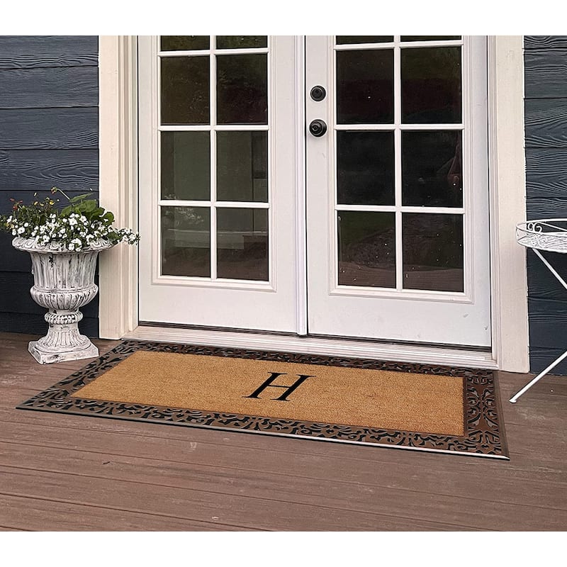 A1HC Natural Coir Monogrammed Door Mat For Front Door, 30"X60", Anti-Shed Treated Durable Doormat for Outdoor Entrance