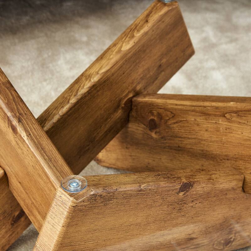 GDFStudio Marcellus Tempered Glass Coffee Table with Textured Legs