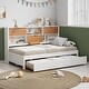 preview thumbnail 13 of 17, Twin Bed Frame with Trundle Bed and Bookcase, Wooden Captain Bed Built-in Led Downlight and USB Port for Guest Room, Bedroom White Walnut - Twin