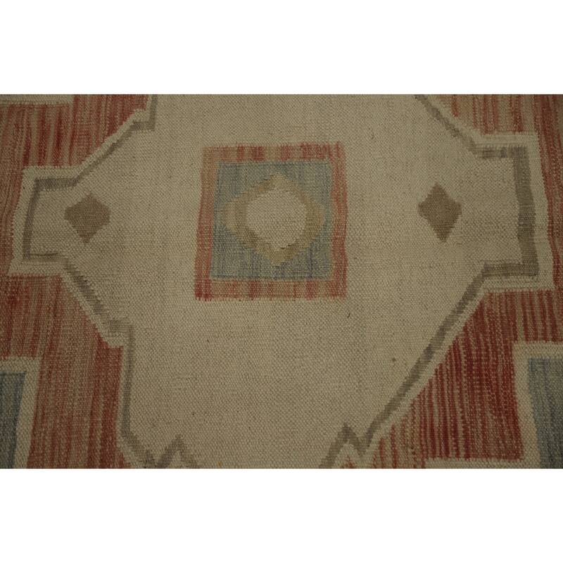 Hand Woven Oriental 100% Wool Carpet Southwestern Tribal Navy Blue & Blues Kilim Area Rug - 12' 3'' X 9' 5''