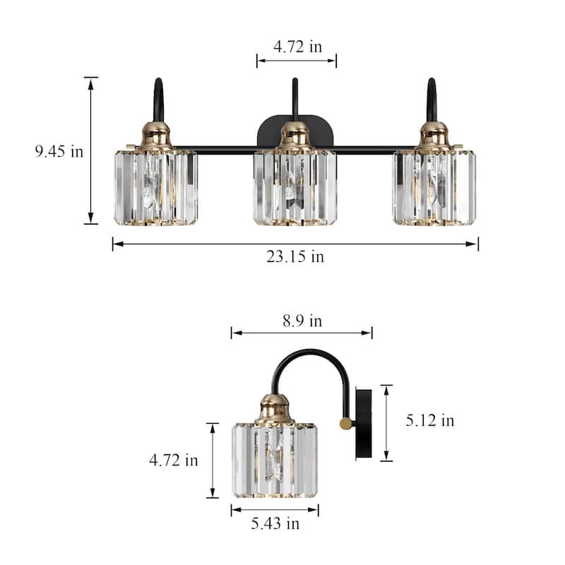 ExBrite Modern Rose Gold Dimmable Bathroom Crystal Vanity Lights