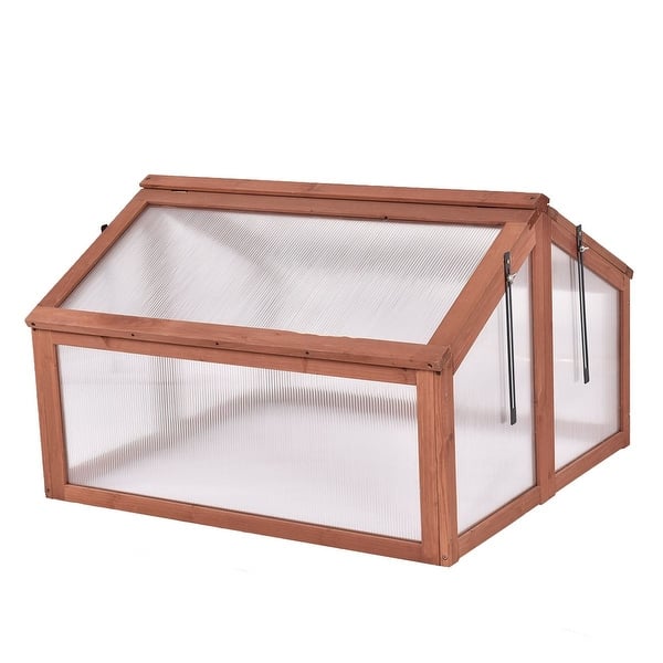 slide 1 of 9, Double Box Garden Wooden Greenhouse - 35.5" x 31.5" x 23.0"(L x W x H) Brown