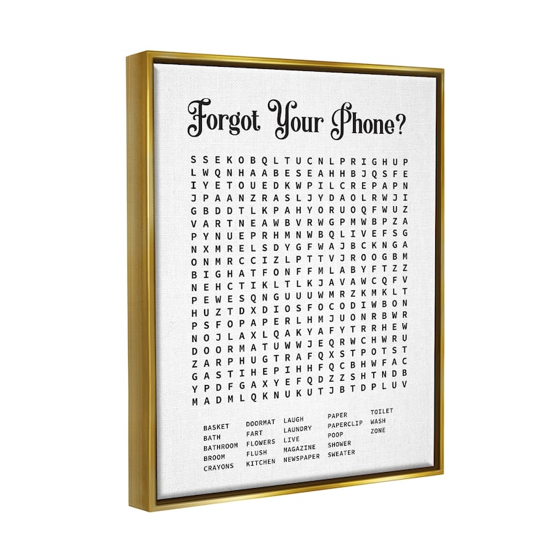 Stupell Phone Crossword Puzzle Bathroom Word Design Floater Frame - Black