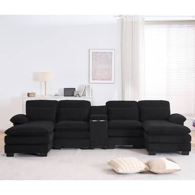 124" Modern Modular Sofa with Double Recliner and USB Port with Center Console