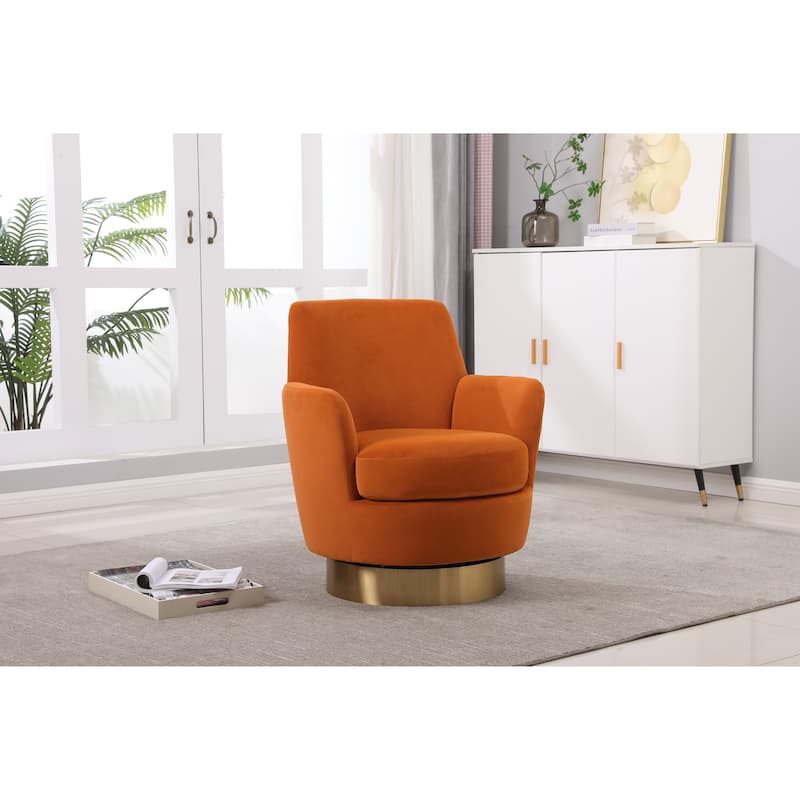 Orange Velvet 29.3" Upholstered Swivel Barrel Chair