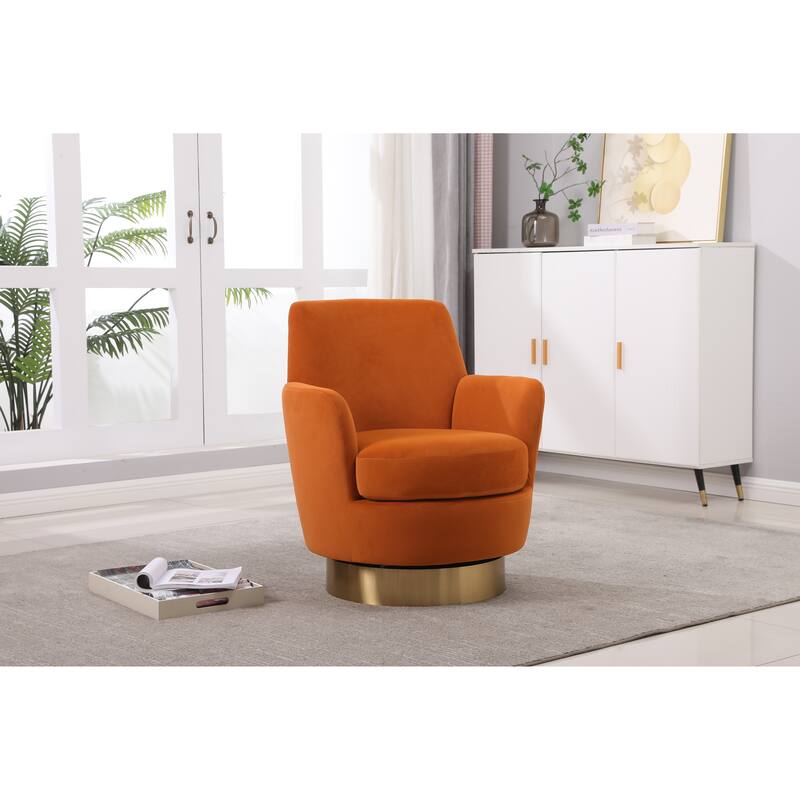 Velvet Swivel Barrel Chair with Gold Base & High-Density Foam