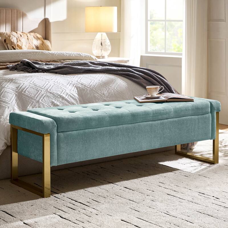 Alina Modern Upholstered Flip Top Storage Bench with Metal Legs by HULALA HOME