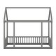 preview thumbnail 22 of 52, House Floor Bed with House Roof Frame and Safety Guardrails, Twin/Full Size Wooden Floor Montessori Bed House Bed for Kids