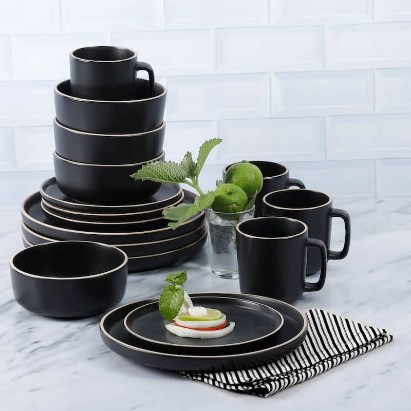 Gibson Home Zuma 16 Piece Stoneware Plates, Bowls, & Mugs Dinnerware Set - Matte White