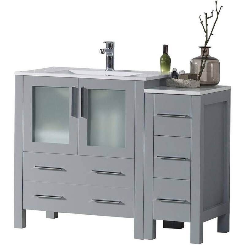 Blossom 42" Solid Wood Bathroom Vanity w/ Ceramic Sink & Side Cabinet - Metal Grey