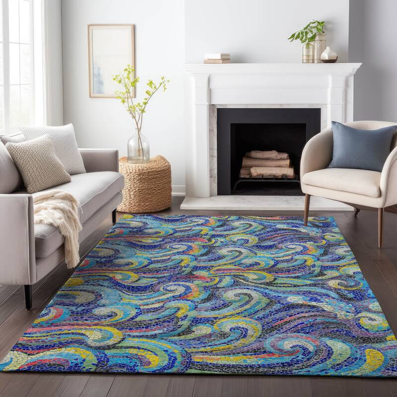 Premium Washable Super Soft Contemporary Mosaic Wave Mayfield Rug