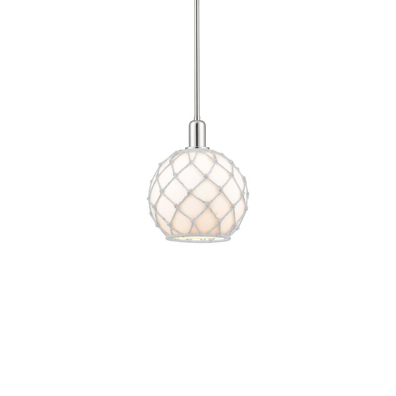 Innovations Lighting 716-1S-13-10 Farmhouse Rope Pendant Farmhouse - Polished Nickel / White Glass with Brown Rope