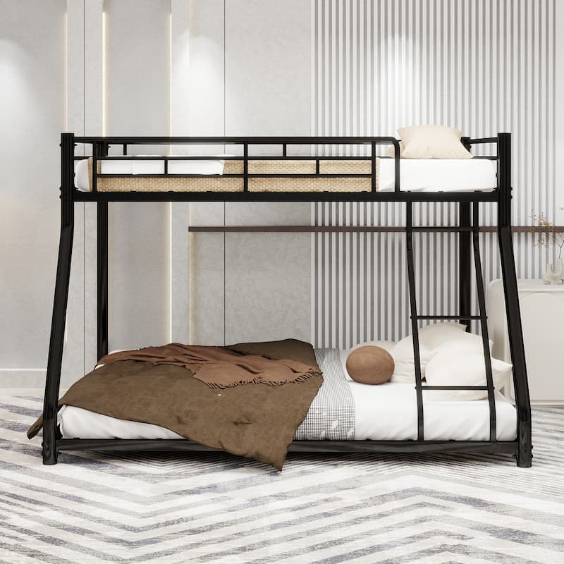 Twin Over Full Metal Bunk Bed, Heavy Duty Metal Bunk Bed Frame, with Ladder & Full-Length Guardrail, Noise Free