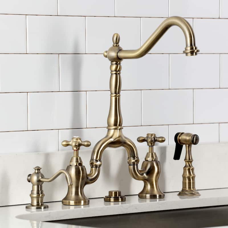 Kingston Brass English Country Bridge Kitchen Faucets with Brass Sprayer