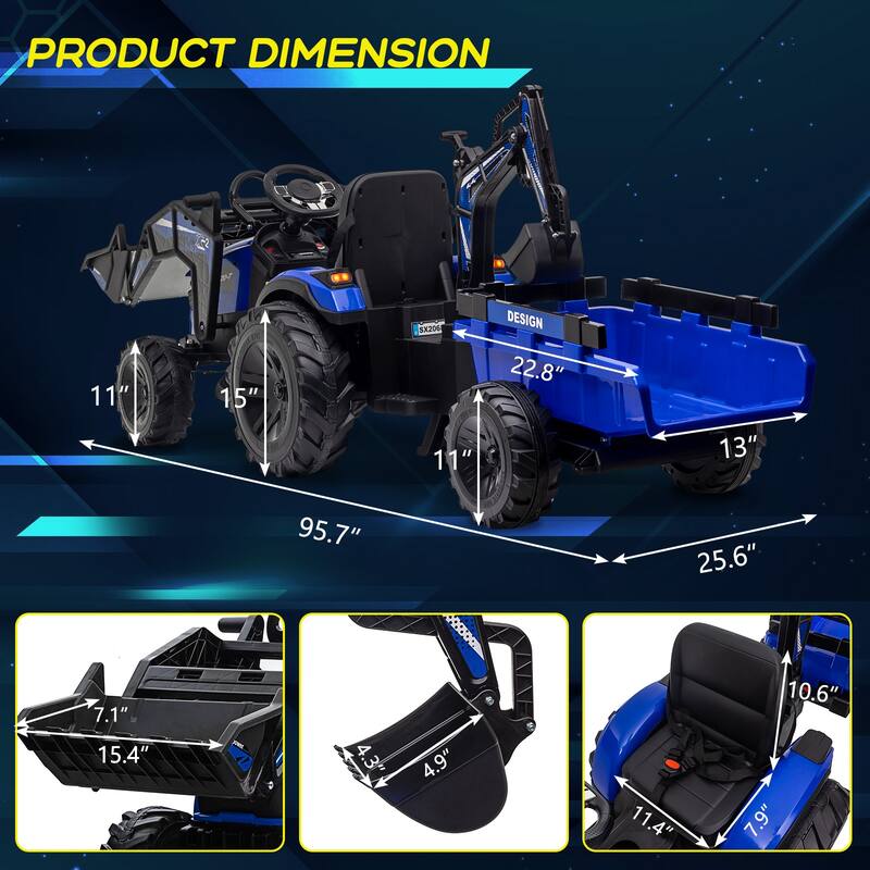 3 in 1 Ride on Tractor Excavator Bulldozer 24V