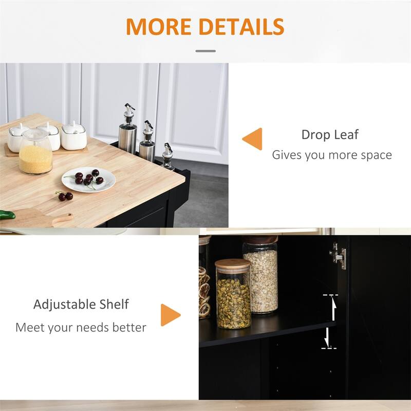 Mobile Kitchen Island with Drop Leaf, Storage Trolley Cart on Wheels
