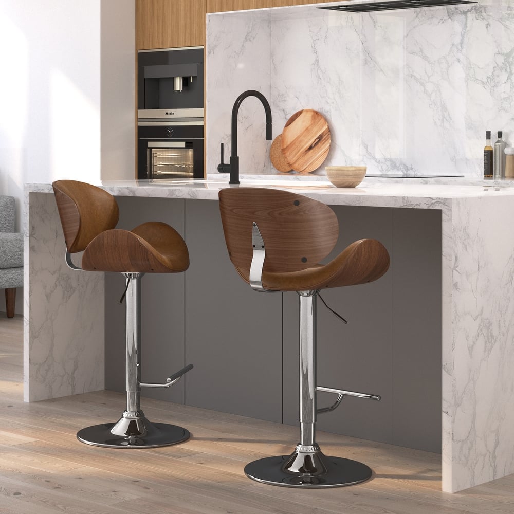 WYNDENHALL Avondale Mid Century Modern Bentwood Adjustable Swivel Bar Stool - 20.9 W x 20.5 D x 45.3 H