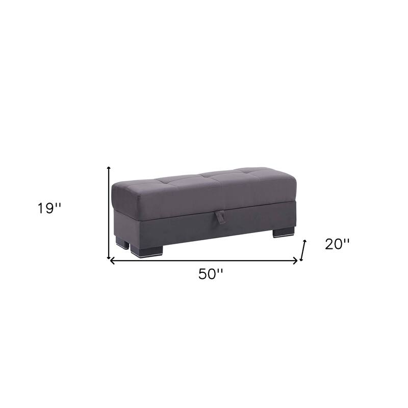 HomeRoots 50" Gray and Brown Microfiber Storage Ottoman