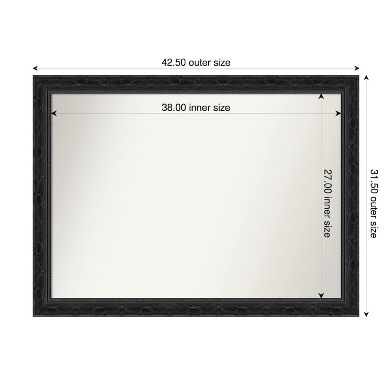 Filigree Non-Beveled Framed Bathroom Vanity Wall Mirror - 43 x 32 in - Filigree Gloss Black