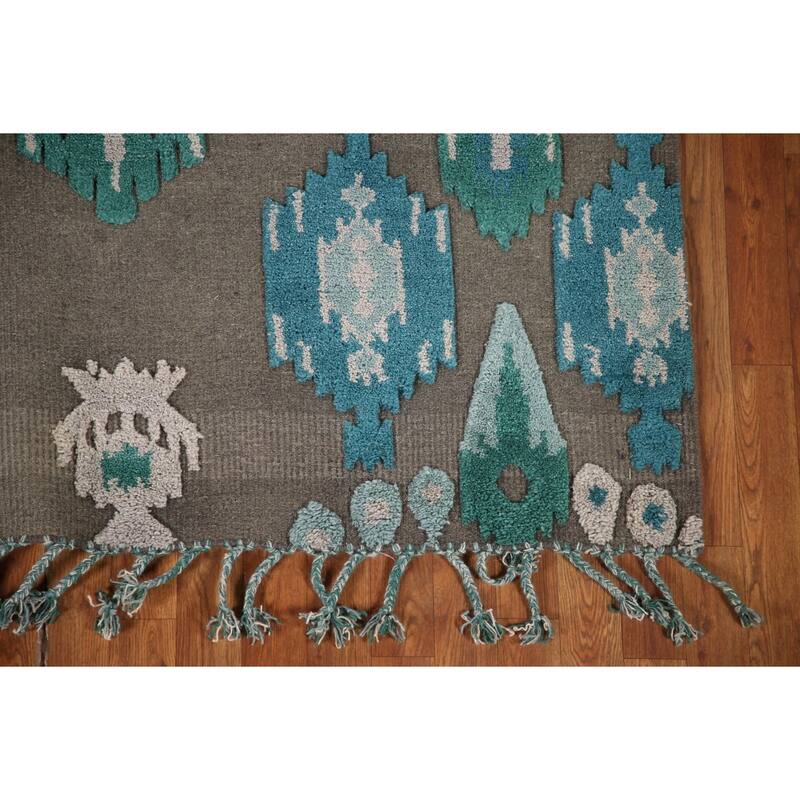 Brown Moroccan Indian Area Rug Hand-Knotted Wool Carpet - 5'1"x 7'11"